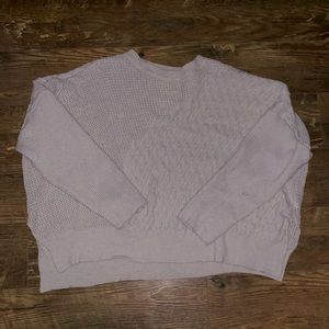 Suzanne Betro Weekend Light Gray Waffle-Knit-Contrast Stitch Sweater.